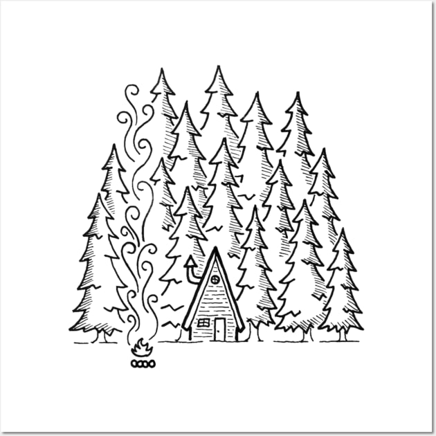 Log Cabin in the Woods Wall Art by rtsukamoto